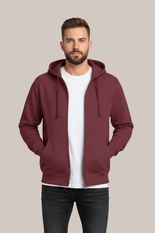 Men’s Classic Maroon Zipper Hoodie – Everyday Comfort Collection