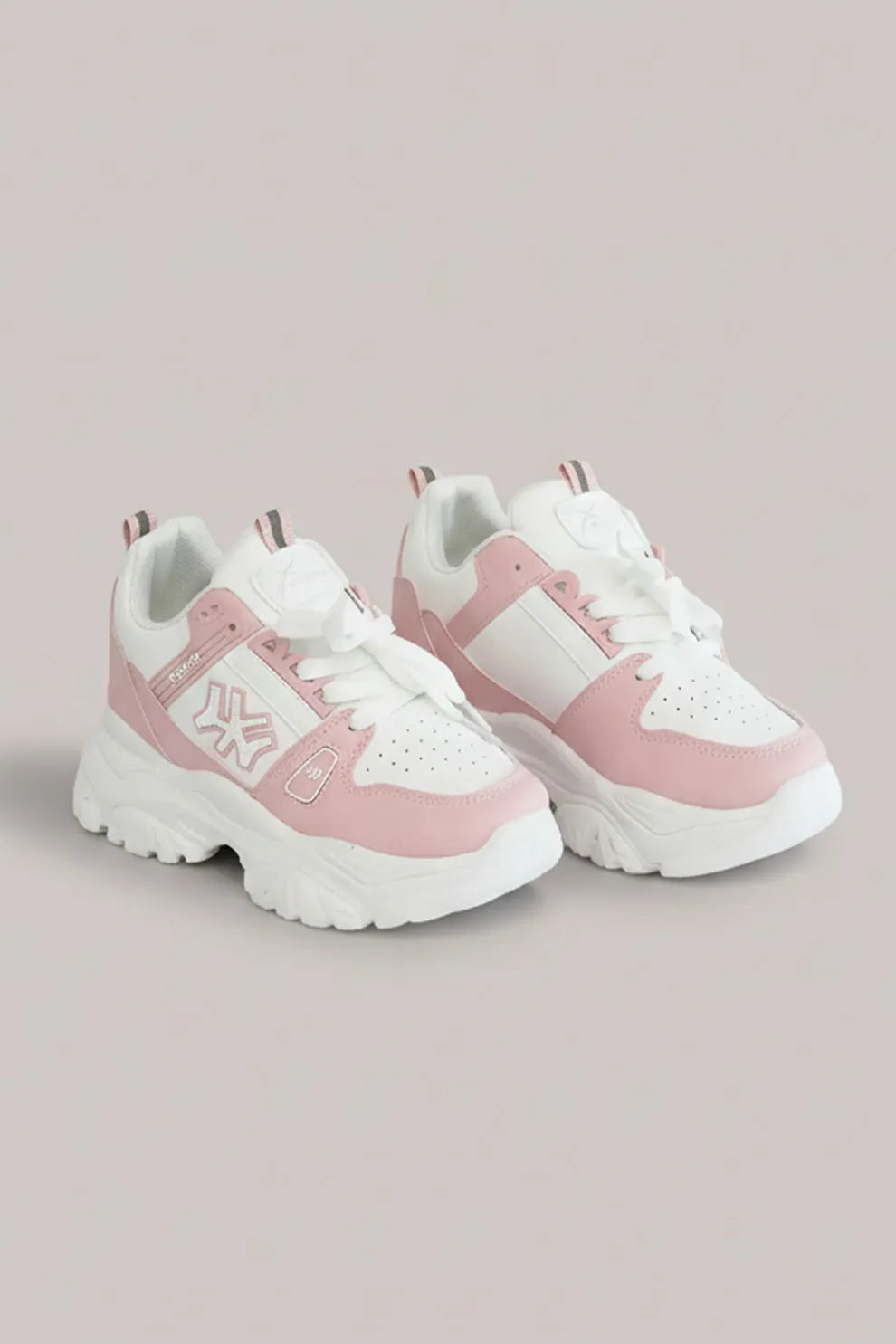 Pink & White Chunky Sneakers – Trendy Lace-Up Comfort Shoes (Women)
