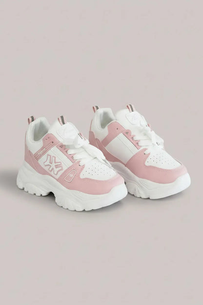 Pink & White Chunky Sneakers – Trendy Lace-Up Comfort Shoes (Women)