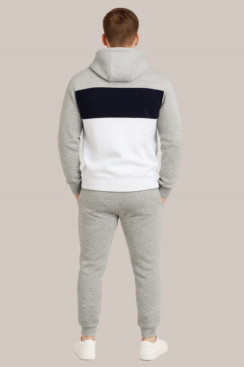 Men’s Grey, White & Navy Hoodie Tracksuit | Casual Slim Fit Sweat Outfit