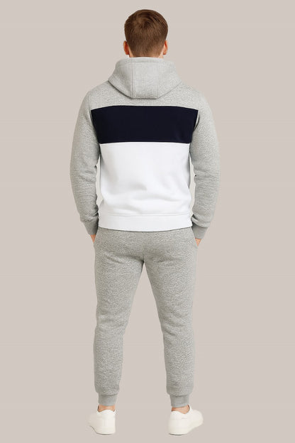 Men’s Grey, White & Navy Hoodie Tracksuit | Casual Slim Fit Sweat Outfit
