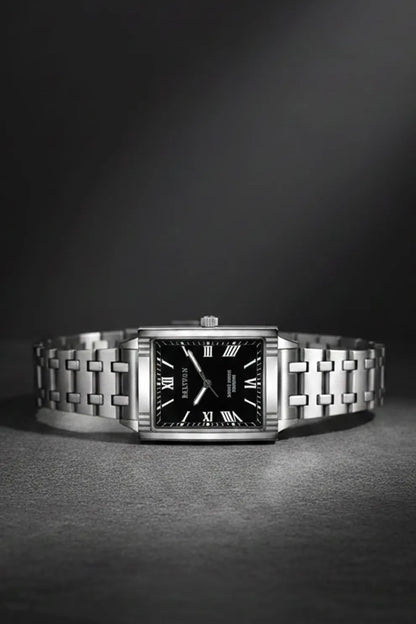 Men’s Square Dial Stainless Steel Watch – Black Dial Roman Numerals