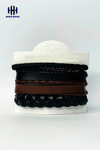 Men’s Multi-Layer Leather Bracelet Stack – Black & Brown Mix