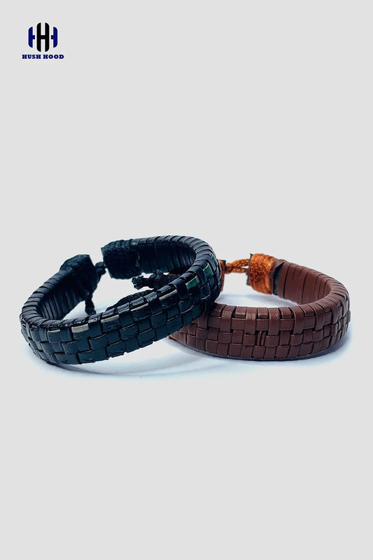 Woven Black Leather Bracelet – Adjustable Braided Design