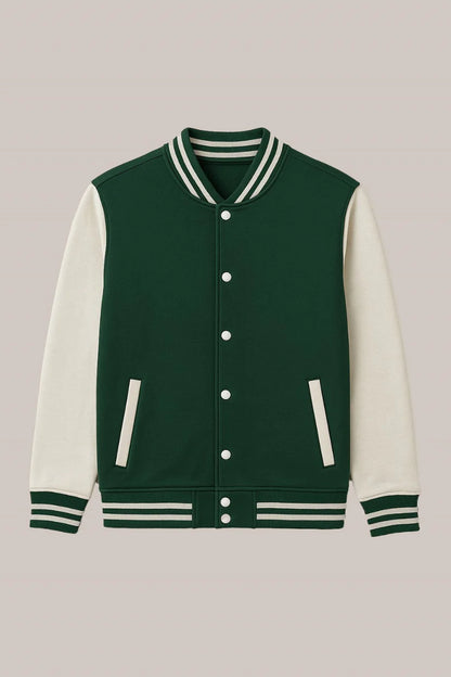 Baseball Jacket – Green & Off-White, Bold Contrast with Fresh Style