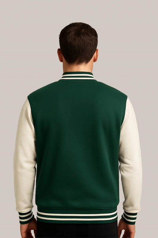 Baseball Jacket – Green & Off-White, Bold Contrast with Fresh Style