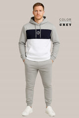 Men’s Grey, White & Navy Hoodie Tracksuit | Casual Slim Fit Sweat Outfit