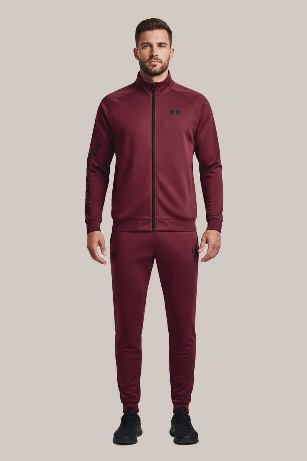 Men’s Maroon Sports Tracksuit – Full Zip Jacket & Slim Fit Joggers