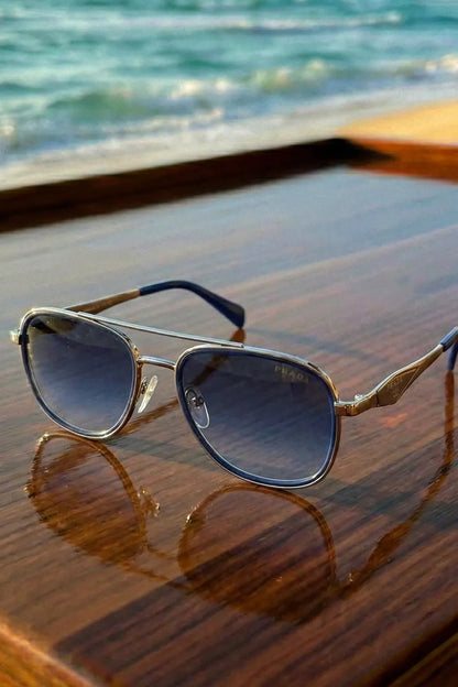 Men’s Premium Square Metal Sunglasses with Blue Fade Lenses – Coastal Edition