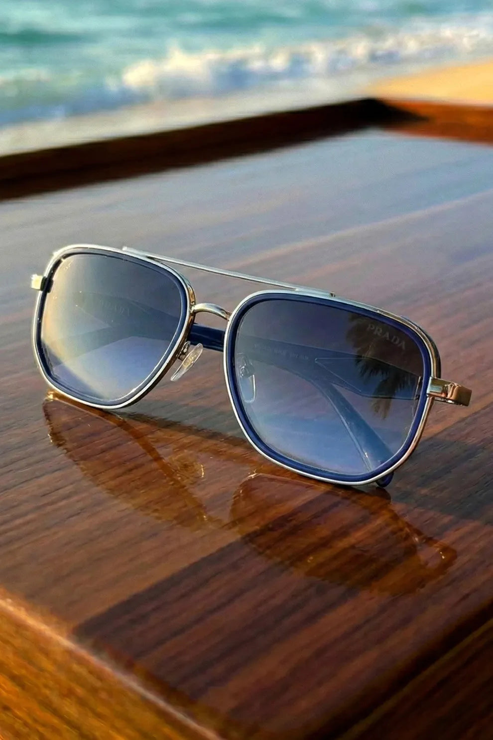 Men’s Premium Square Metal Sunglasses with Blue Fade Lenses – Coastal Edition