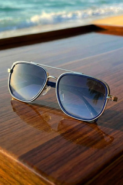 Men’s Premium Square Metal Sunglasses with Blue Fade Lenses – Coastal Edition