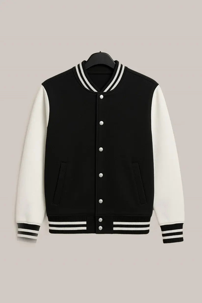 Baseball Jacket – Black & White, Timeless Style with Bold Contrast