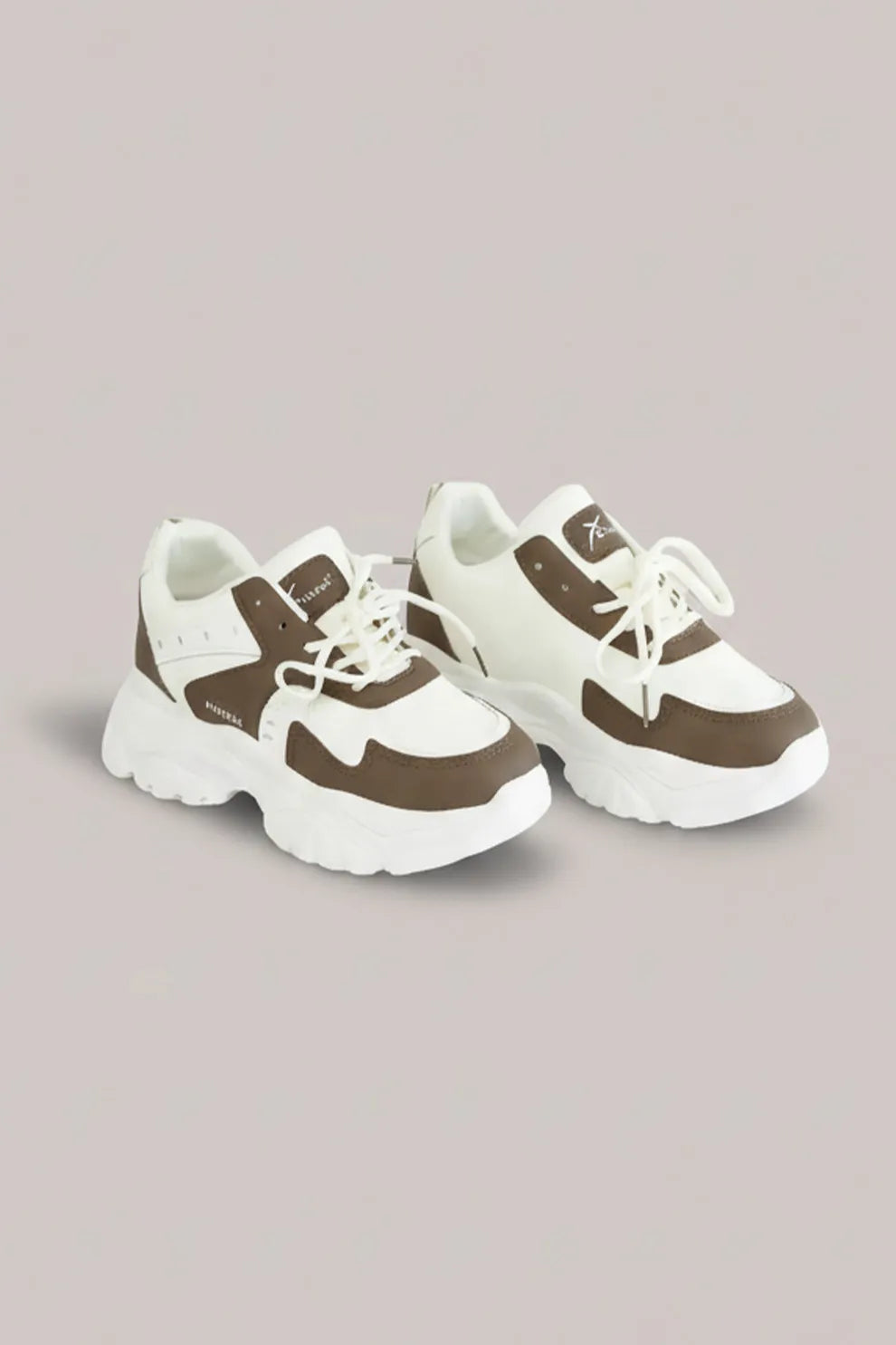 Women's White & Brown Chunky Lace-Up Sneakers – Everyday Comfort Shoes