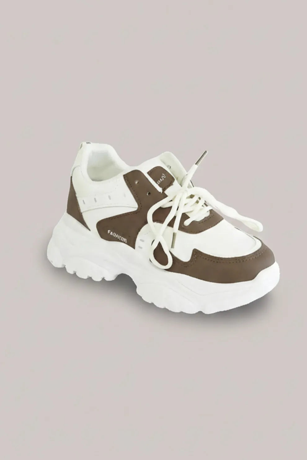 Women's White & Brown Chunky Lace-Up Sneakers – Everyday Comfort Shoes
