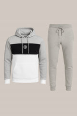 Men’s Grey, White & Navy Hoodie Tracksuit | Casual Slim Fit Sweat Outfit