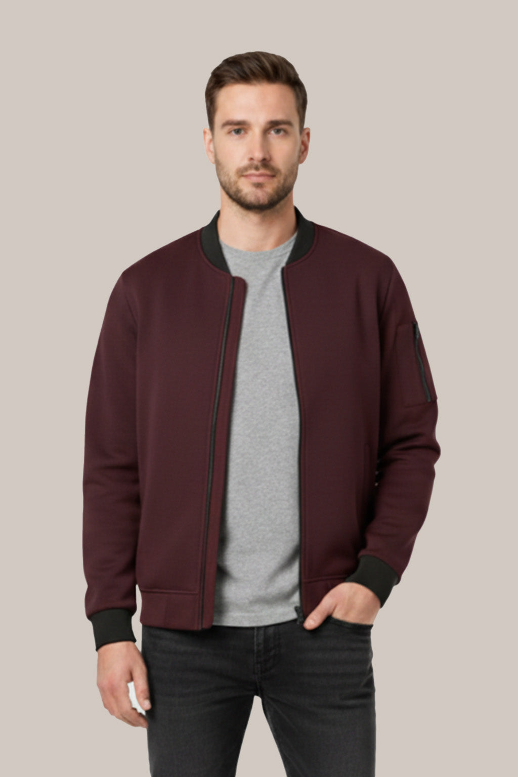 Men’s Classic Maroon Bomber Jacket