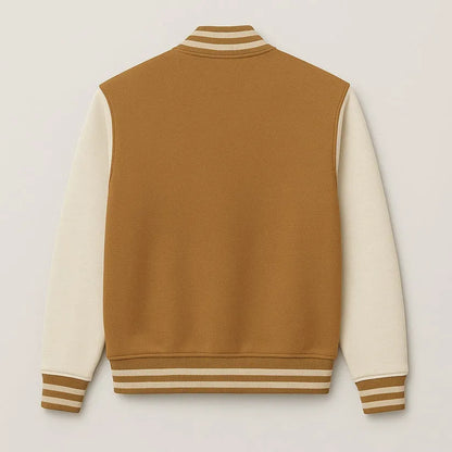 Baseball Jacket – Camel Brown & Off-White, Warmth Meets Modern Contrast