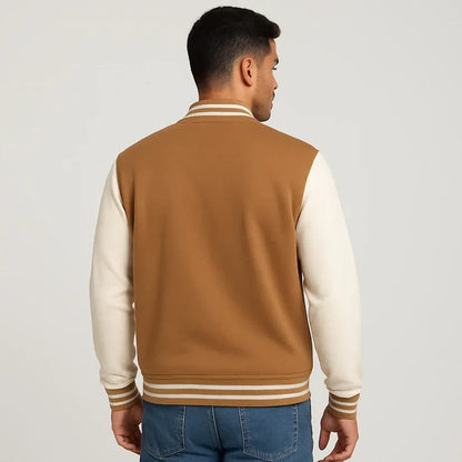 Baseball Jacket – Camel Brown & Off-White, Warmth Meets Modern Contrast