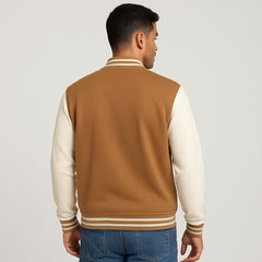 Baseball Jacket – Camel Brown & Off-White, Warmth Meets Modern Contrast