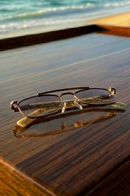 Men’s Square Metal Sunglasses with Dark Lenses & Textured Arms – Coastal Edition