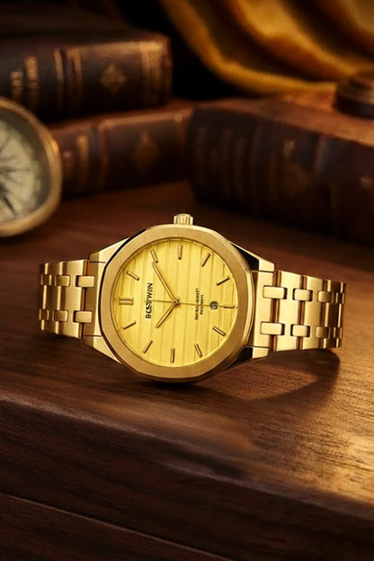 Men’s Gold Stainless Steel Analog Watch – Gold Dial Luxury Style