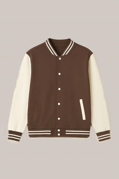 Baseball Jacket – Brown & Cream, Earthy Contrast with Classic Style