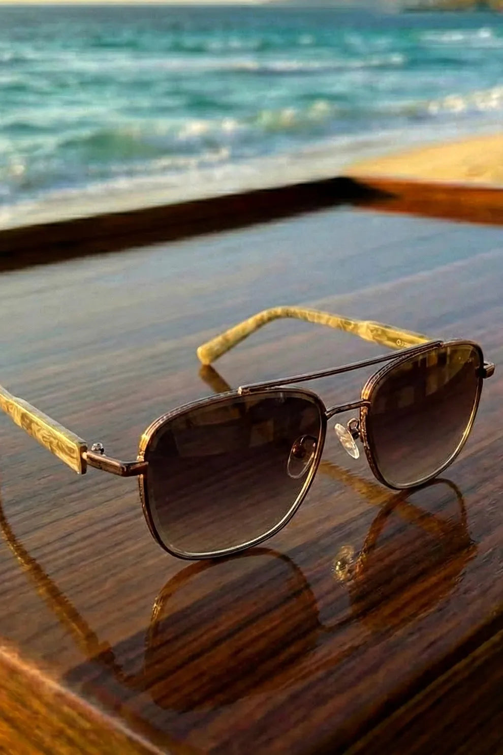 Men’s Square Metal Sunglasses with Dark Lenses & Textured Arms – Coastal Edition