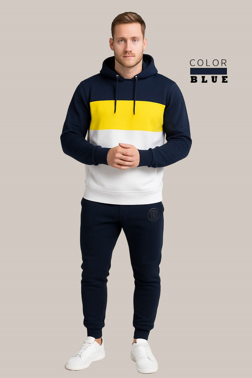 Men’s Navy Blue, Yellow & White Color Tracksuit | Casual Slim Fit Sweat Outfit