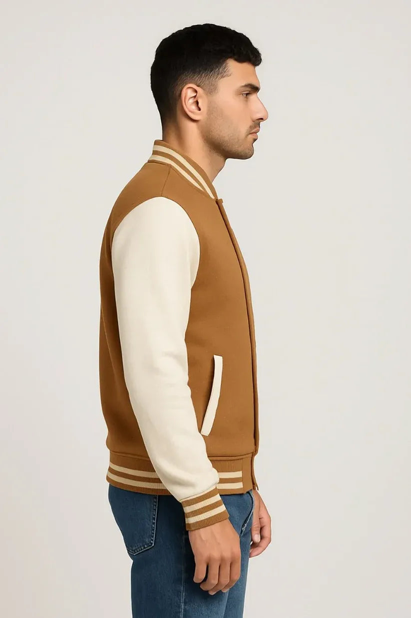 Baseball Jacket – Camel Brown & Off-White, Warmth Meets Modern Contrast