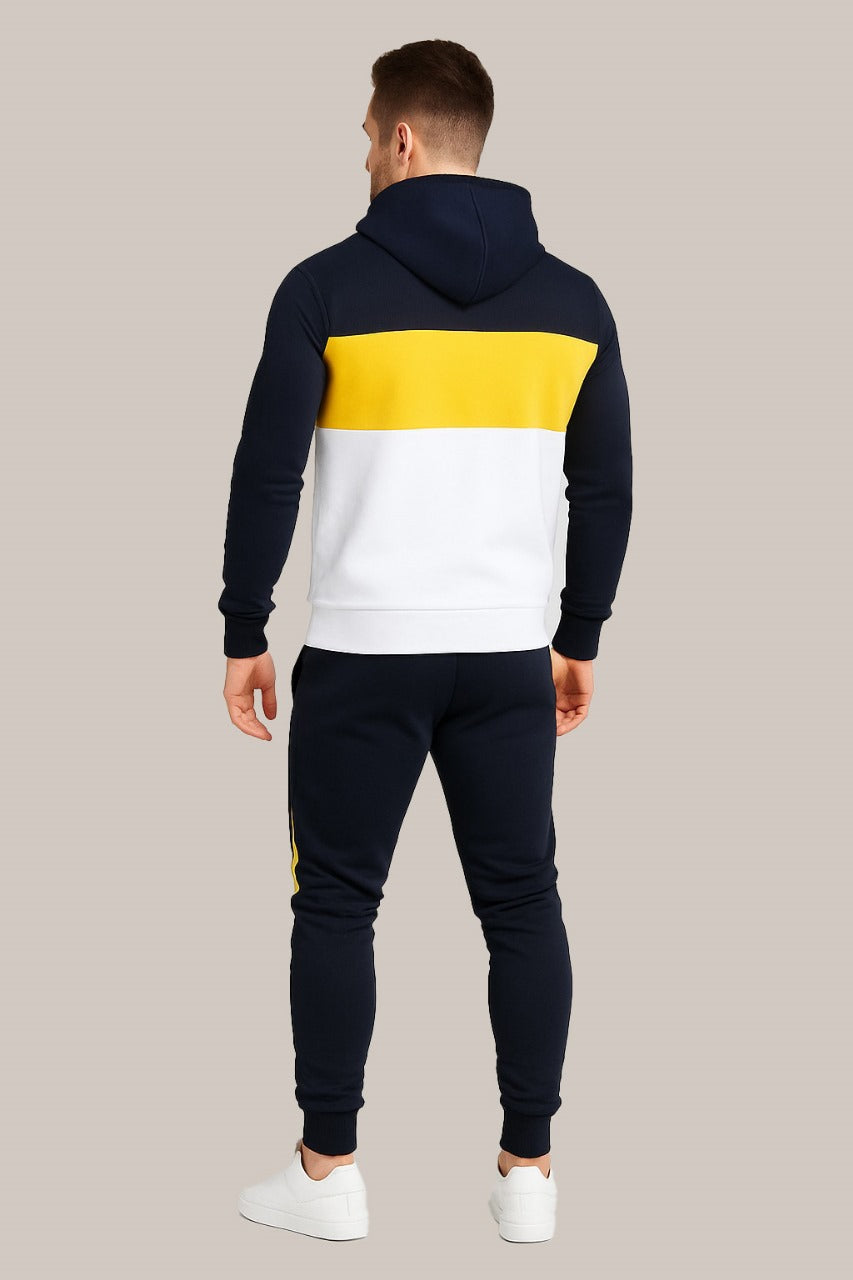 Men’s Navy Blue, Yellow & White Color Tracksuit | Casual Slim Fit Sweat Outfit