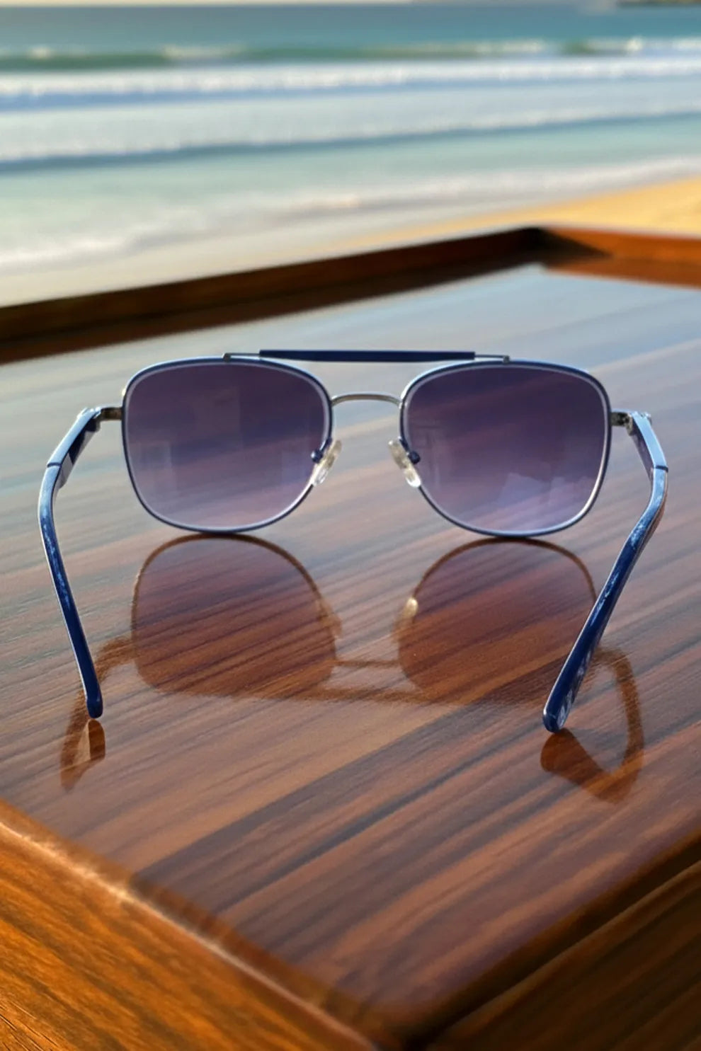 Men’s Square Metal Sunglasses with Purple Gradient Lenses – Ocean Blue Edition