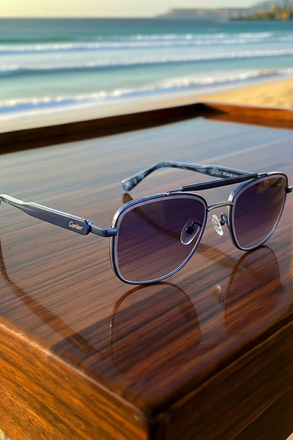 Men’s Square Metal Sunglasses with Purple Gradient Lenses – Ocean Blue Edition