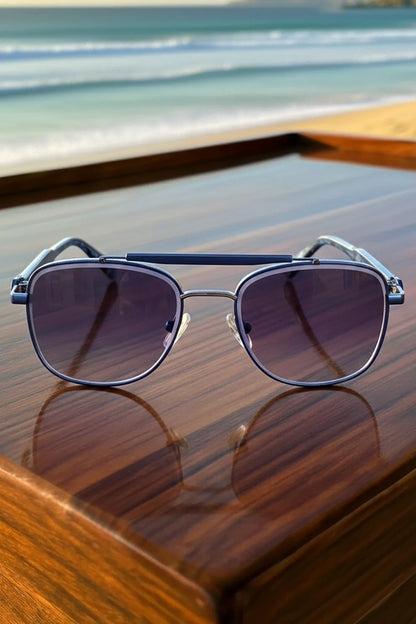 Men’s Square Metal Sunglasses with Purple Gradient Lenses – Ocean Blue Edition