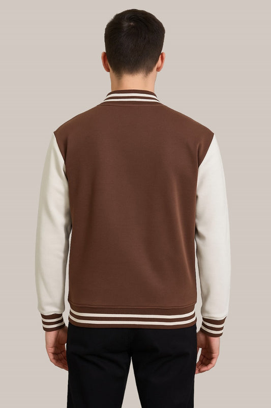 Baseball Jacket – Brown & Cream, Earthy Contrast with Classic Style