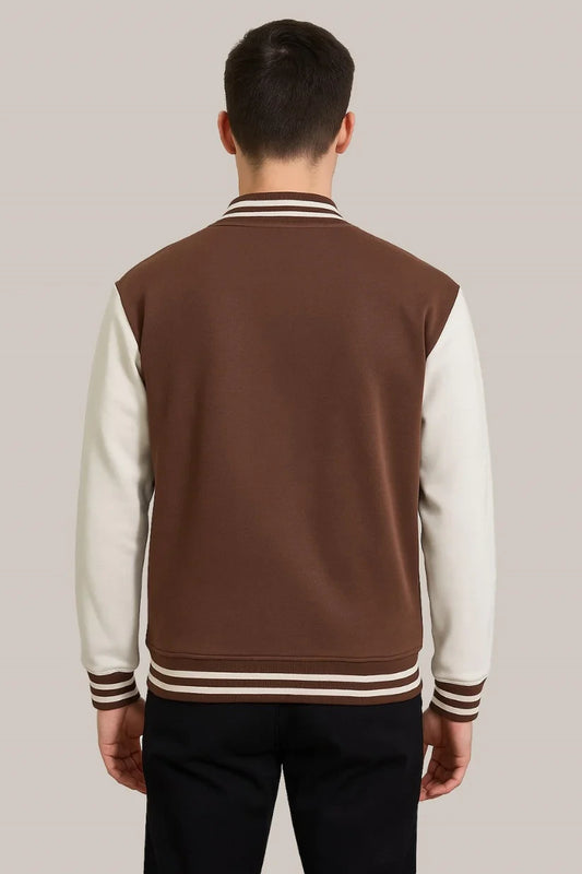 Baseball Jacket – Brown & Cream, Earthy Contrast with Classic Style