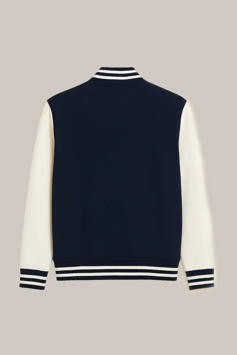 Baseball Jacket – Dark Blue & White, Classic Contrast with Bold Appeal
