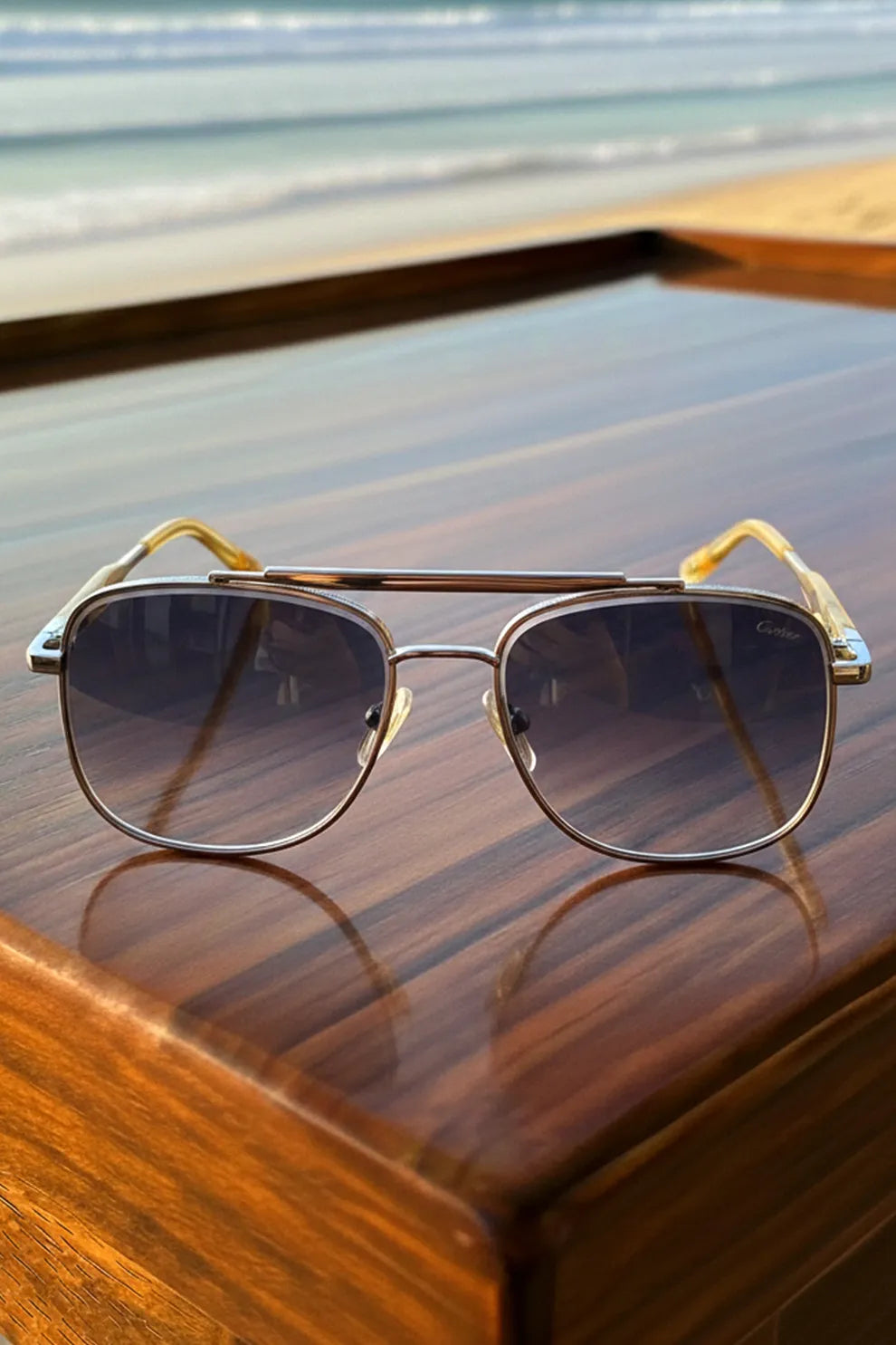 Men’s Square Metal Sunglasses with Grey Gradient Lenses & Amber Tips – Coastal Classic