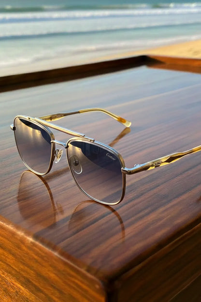 Men’s Square Metal Sunglasses with Grey Gradient Lenses & Amber Tips – Coastal Classic