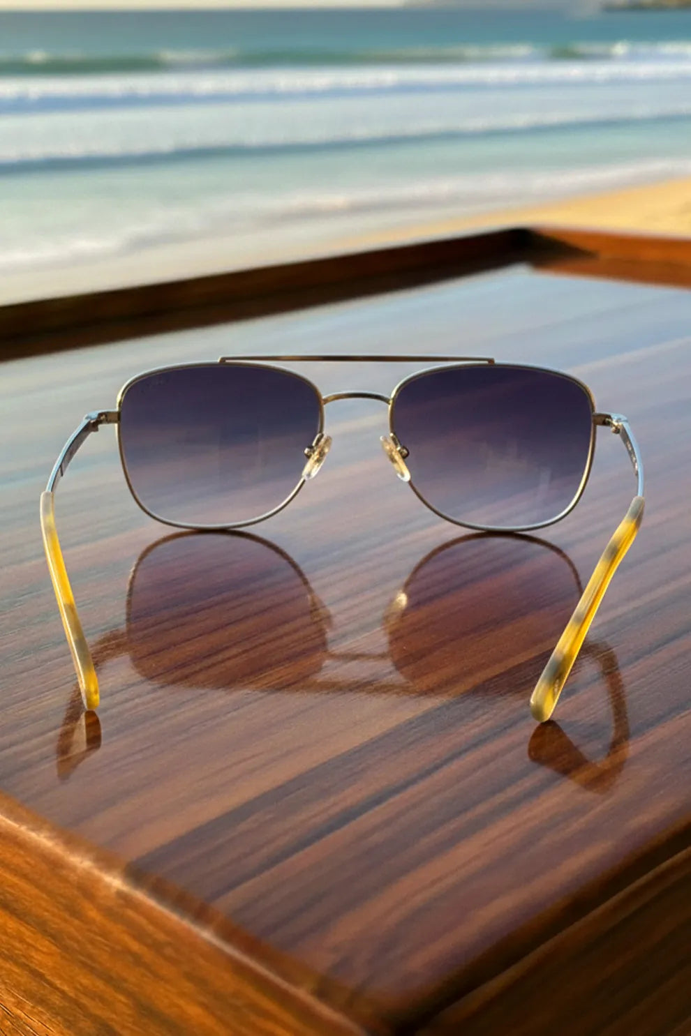 Men’s Square Metal Sunglasses with Grey Gradient Lenses & Amber Tips – Coastal Classic