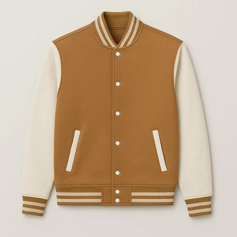 Baseball Jacket – Camel Brown & Off-White, Warmth Meets Modern Contrast