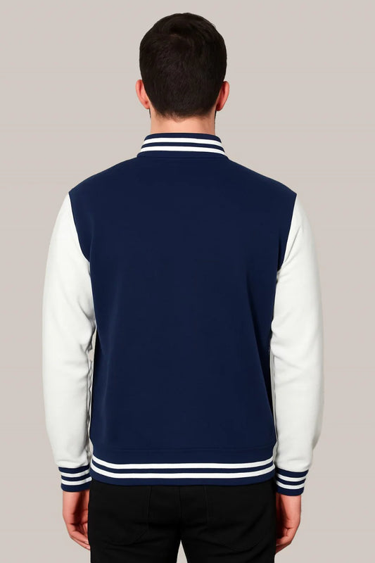 Baseball Jacket – Dark Blue & White, Classic Contrast with Bold Appeal