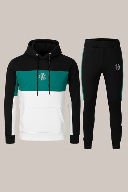 Men’s Black, Sea Green & White Color Tracksuit | Casual Slim Fit Sweat Outfit