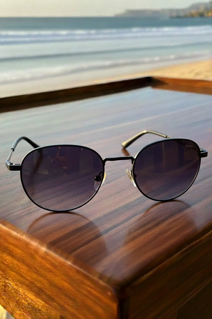 Men’s Round Metal Sunglasses with Dark Smoke Lenses – Matte Black Edition