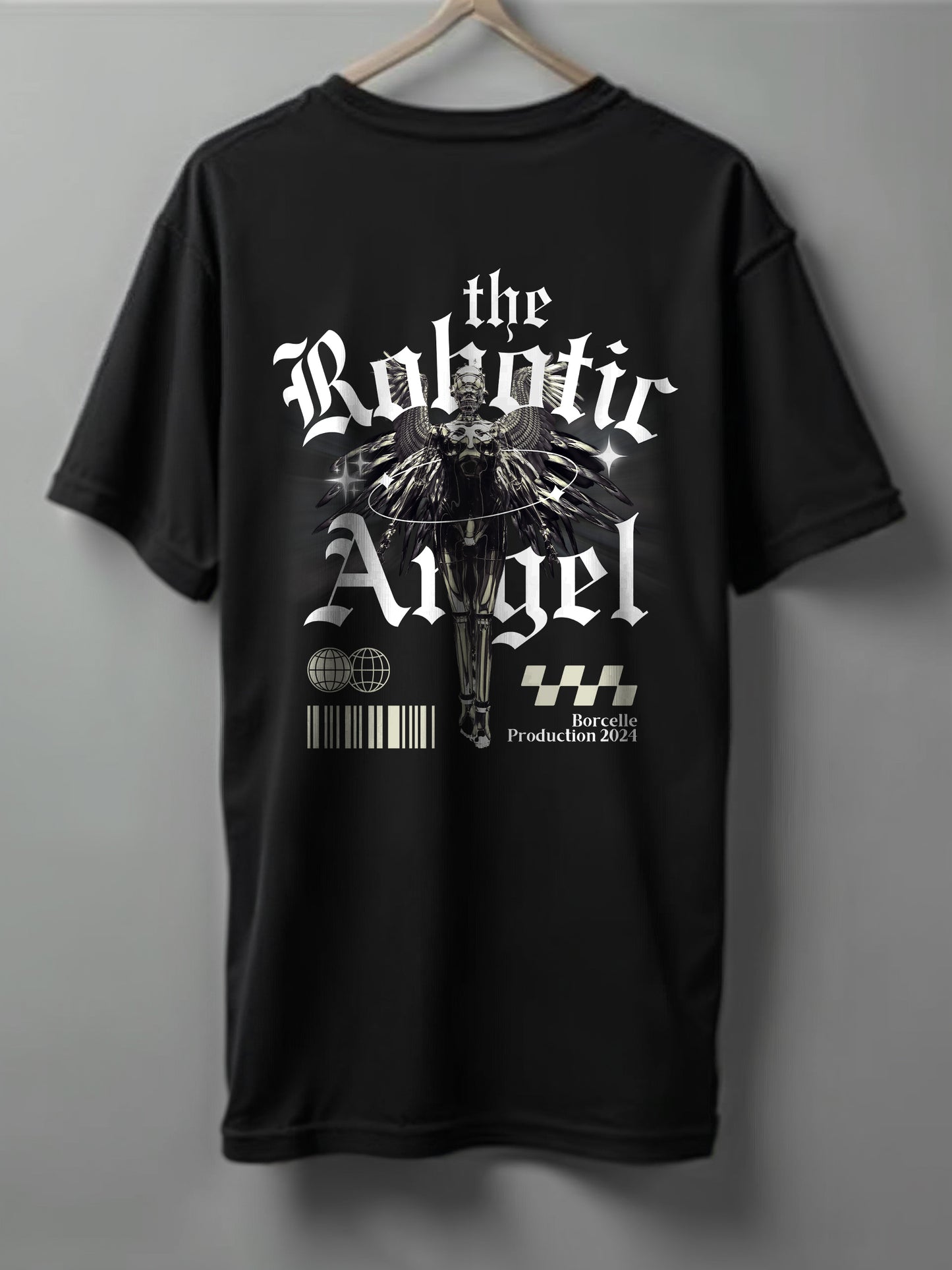 Angel Drop Shoulder T-Shirt – White, Black & Steel Gray