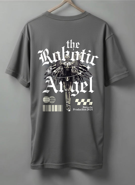 Angel Drop Shoulder T-Shirt – White, Black & Steel Gray