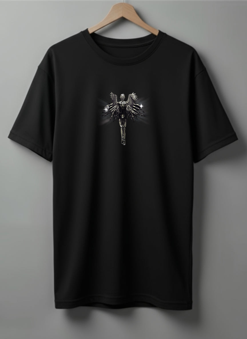 Angel Drop Shoulder T-Shirt – White, Black & Steel Gray
