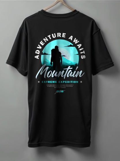 Adventure Awaits Drop Shoulder T-Shirt – Black, Blue, Olive Green & Beige