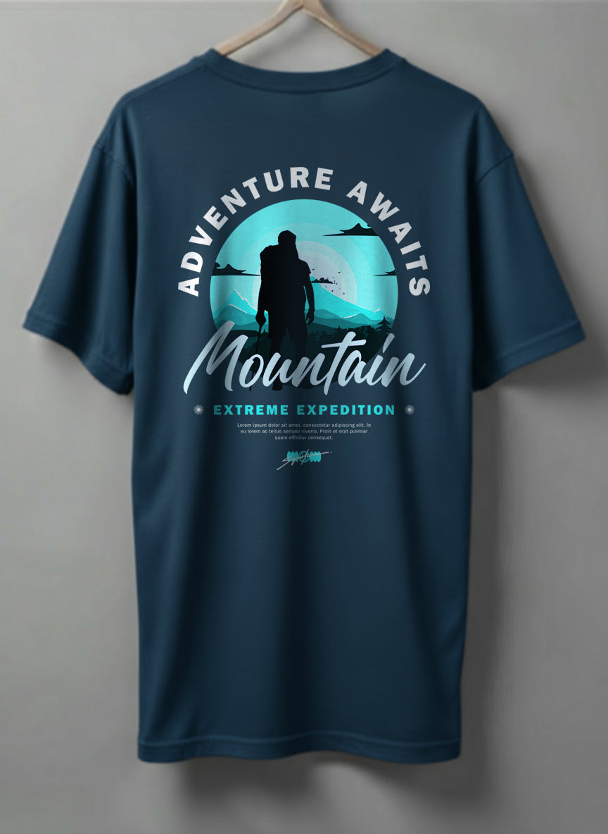 Adventure Awaits Drop Shoulder T-Shirt – Black, Blue, Olive Green & Beige
