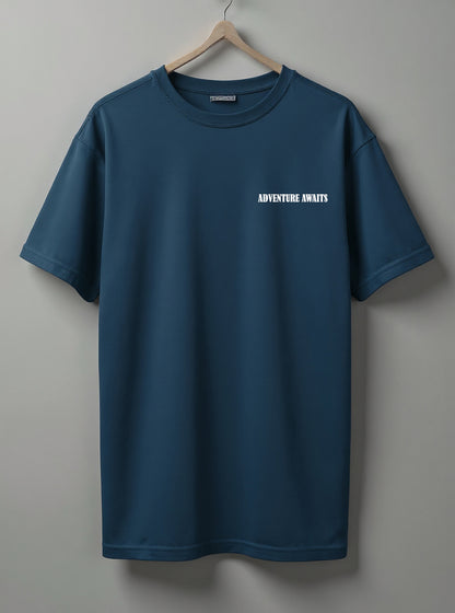 Adventure Awaits Drop Shoulder T-Shirt – Black, Blue, Olive Green & Beige
