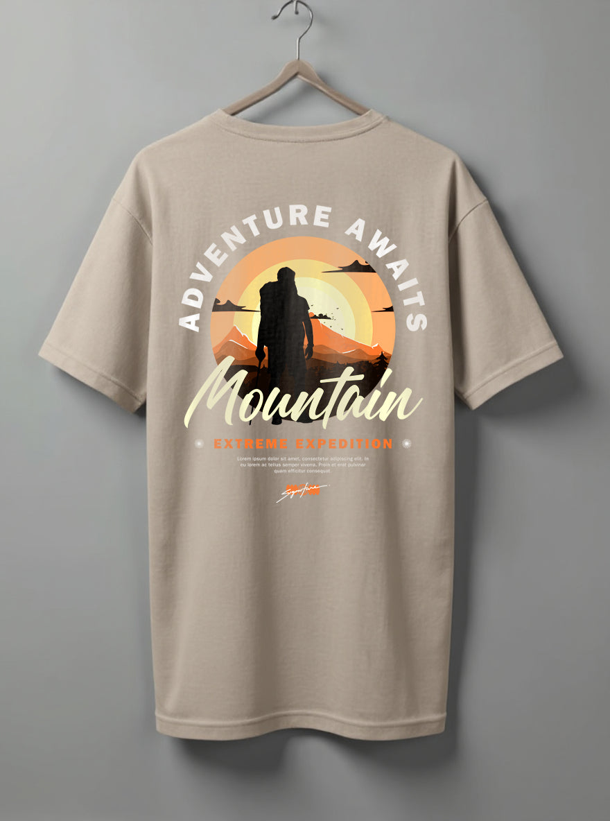 Adventure Awaits Drop Shoulder T-Shirt – Black, Blue, Olive Green & Beige